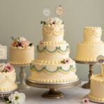 vintage cakes birthday aesthetic arrangement with retro decorations and buttercream frosting