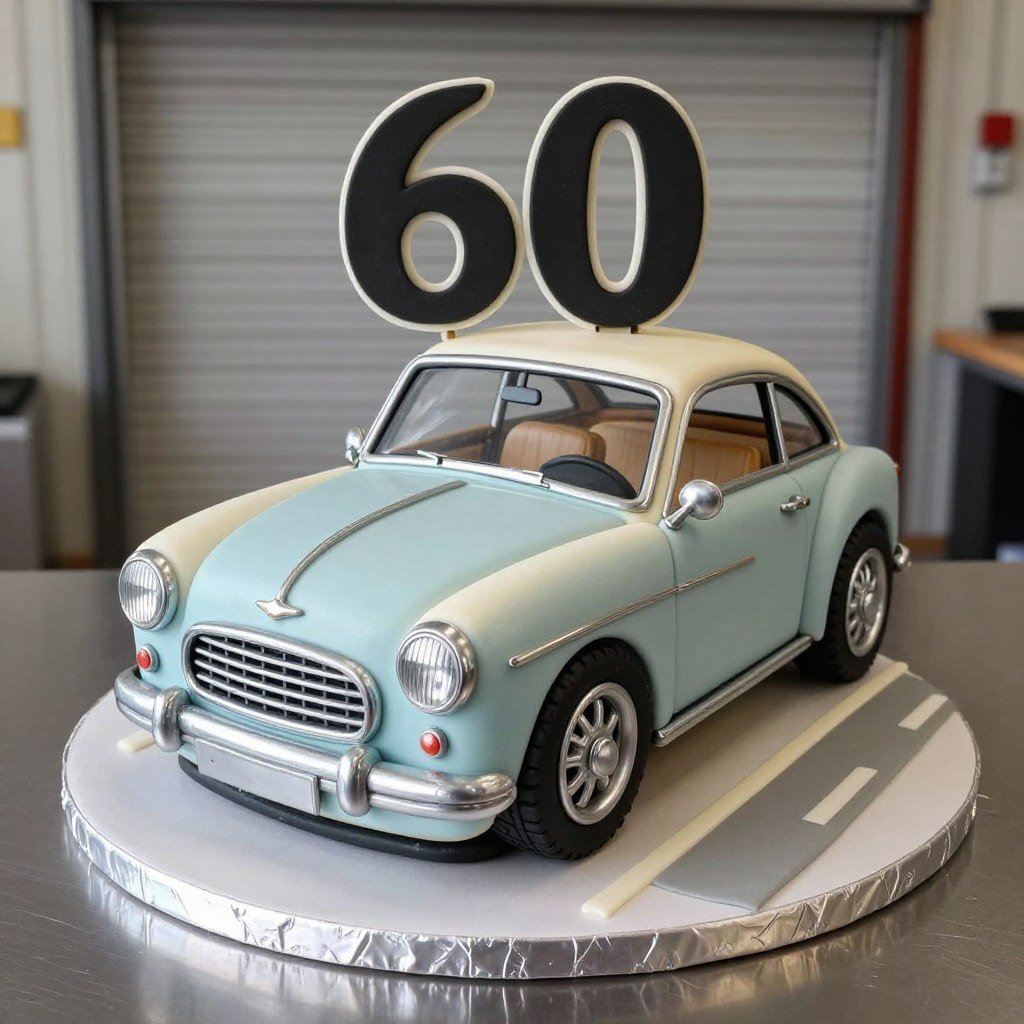 vintage car themed birthday cake for automobile enthusiast dad