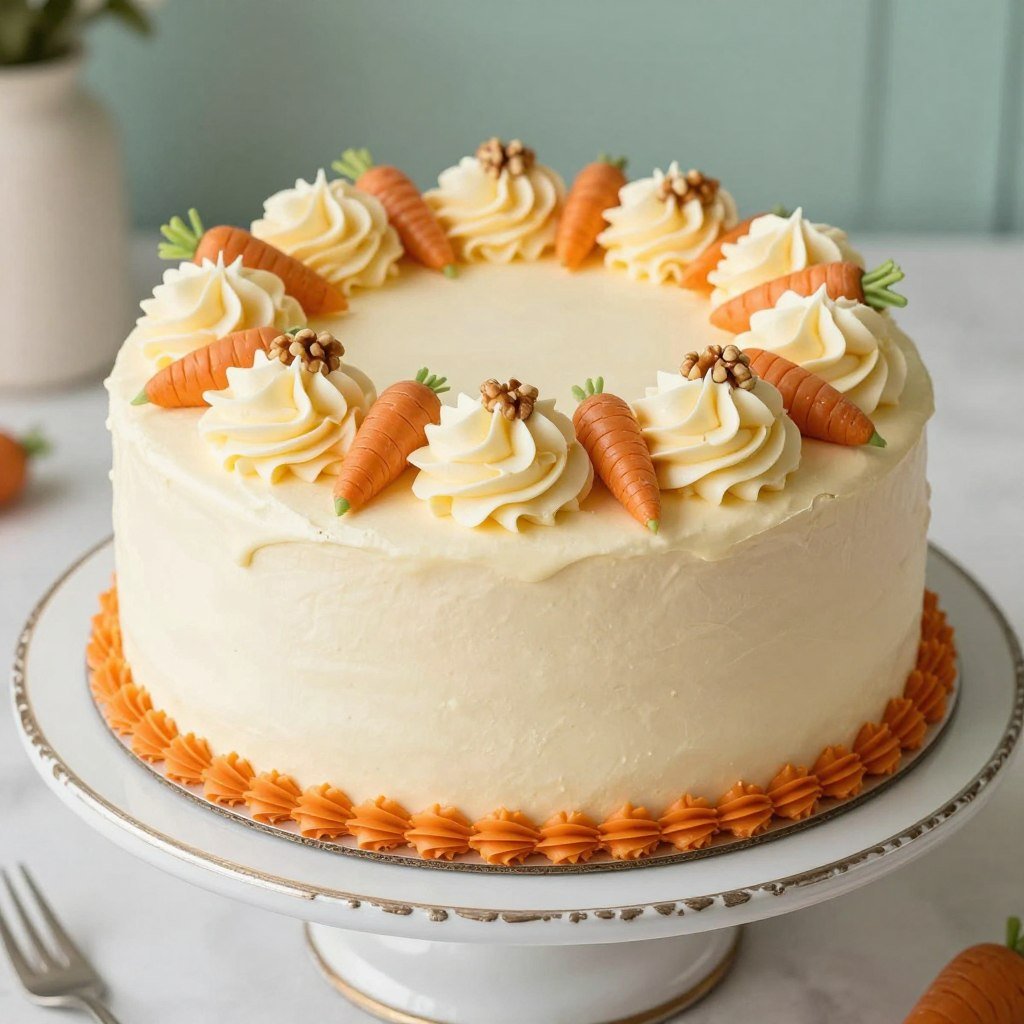 vintage carrot cake decorated with classic techniques