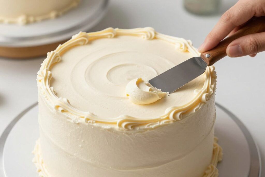 vintage frosting application techniques on birthday cake