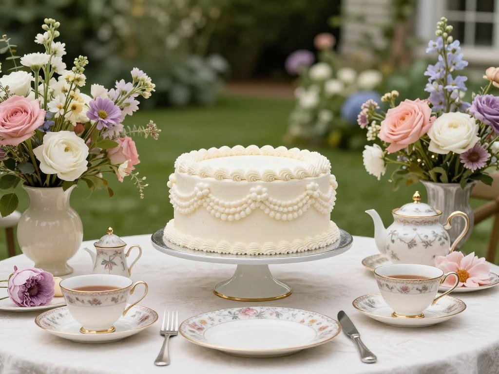 vintage garden party with birthday cake