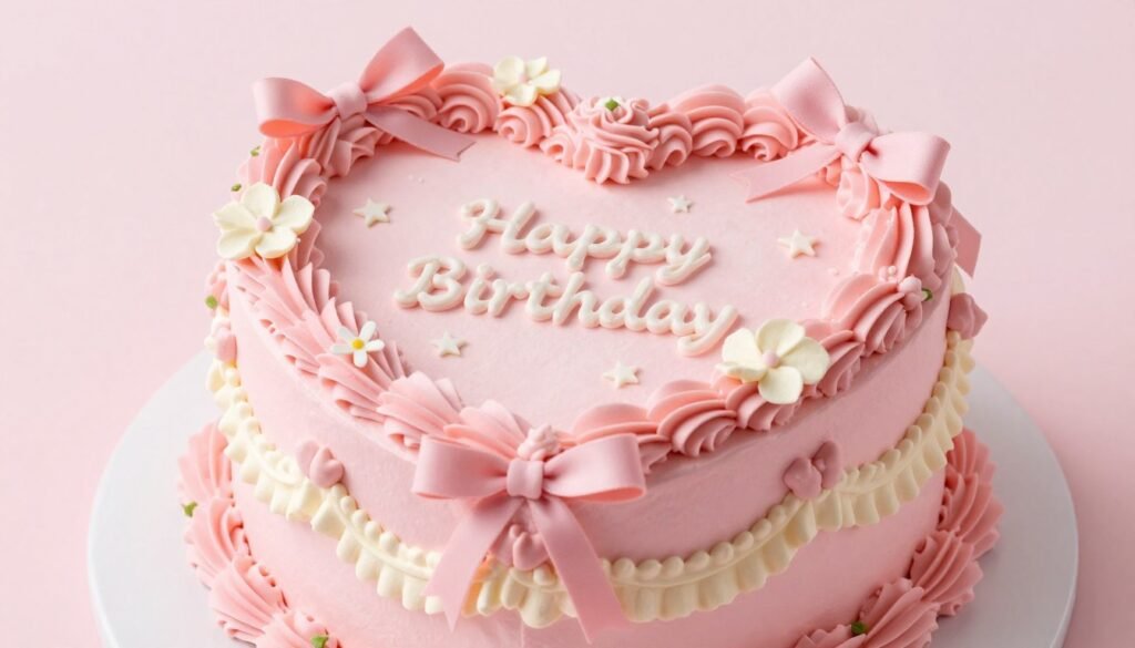 vintage heart shaped birthday cake in coquette pink aesthetic vintage heart shaped birthday cake in coquette pink aesthetic
