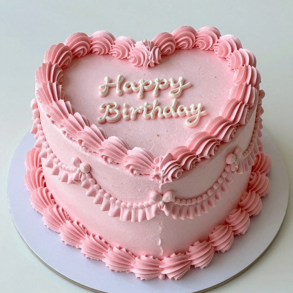 vintage heart-shaped birthday cake