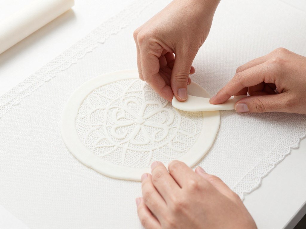 vintage texture mat creating pattern on white fondant for coquette cake vintage texture mat creating pattern on white fondant for coquette cake