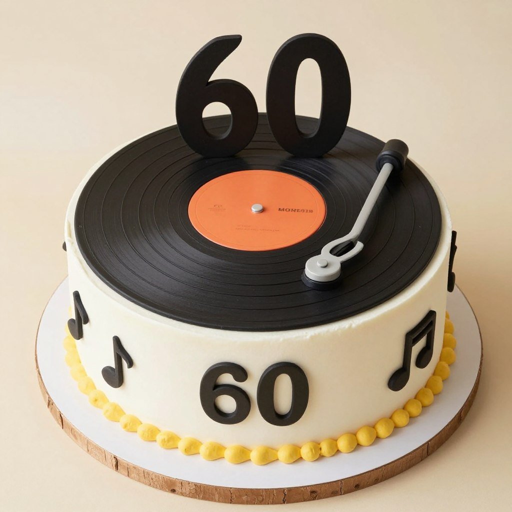 vinyl record birthday cake with musical notes