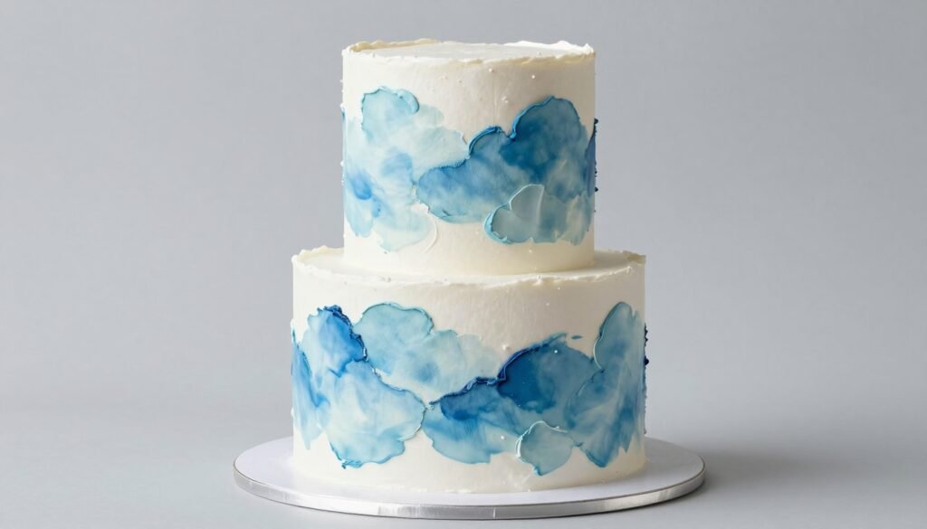 watercolor effect blue korean cake with artistic painted design watercolor effect blue korean cake with artistic painted design