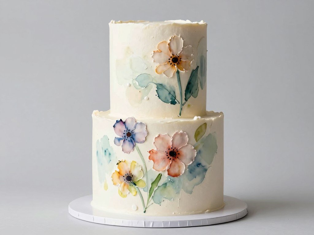 watercolor painted flowers on birthday cake