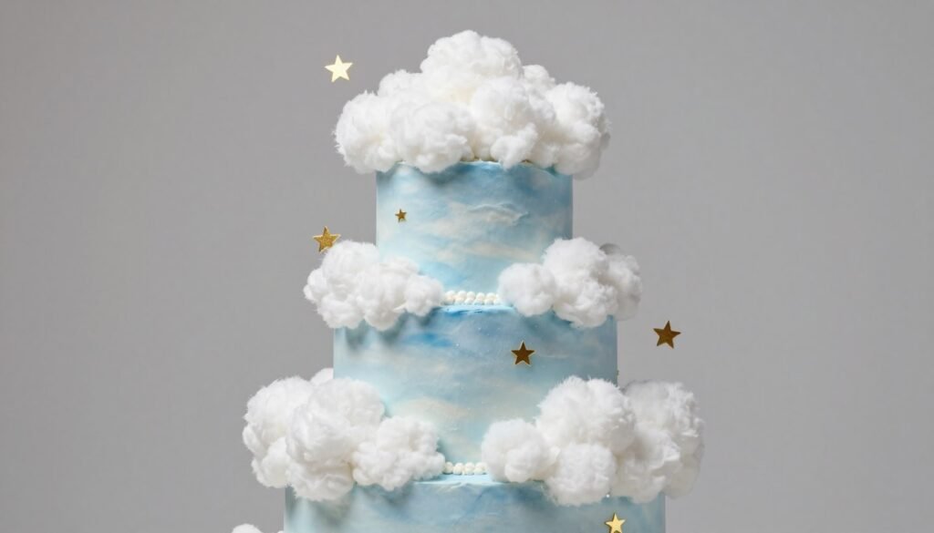 whimsical blue cloud cake with stars floating design whimsical blue cloud cake with stars floating design