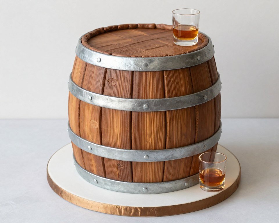 whiskey barrel shaped 50th birthday cake for men