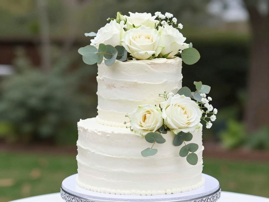 white birthday cake decorated with fresh white roses and greenery white birthday cake decorated with fresh white roses and greenery