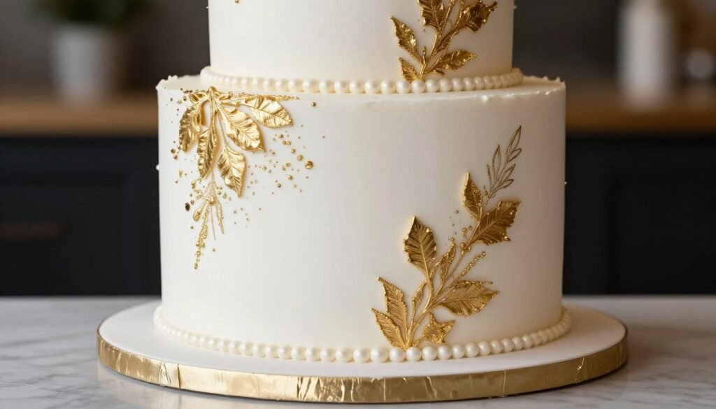 white birthday cake with gold leaf accents luxury design white birthday cake with gold leaf accents luxury design