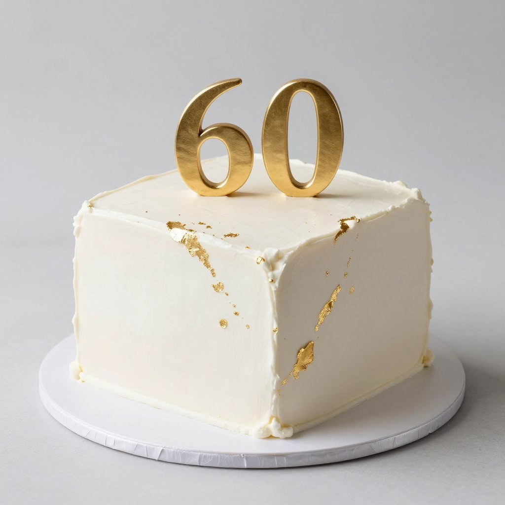 white buttercream cake with gold details for 60th birthday