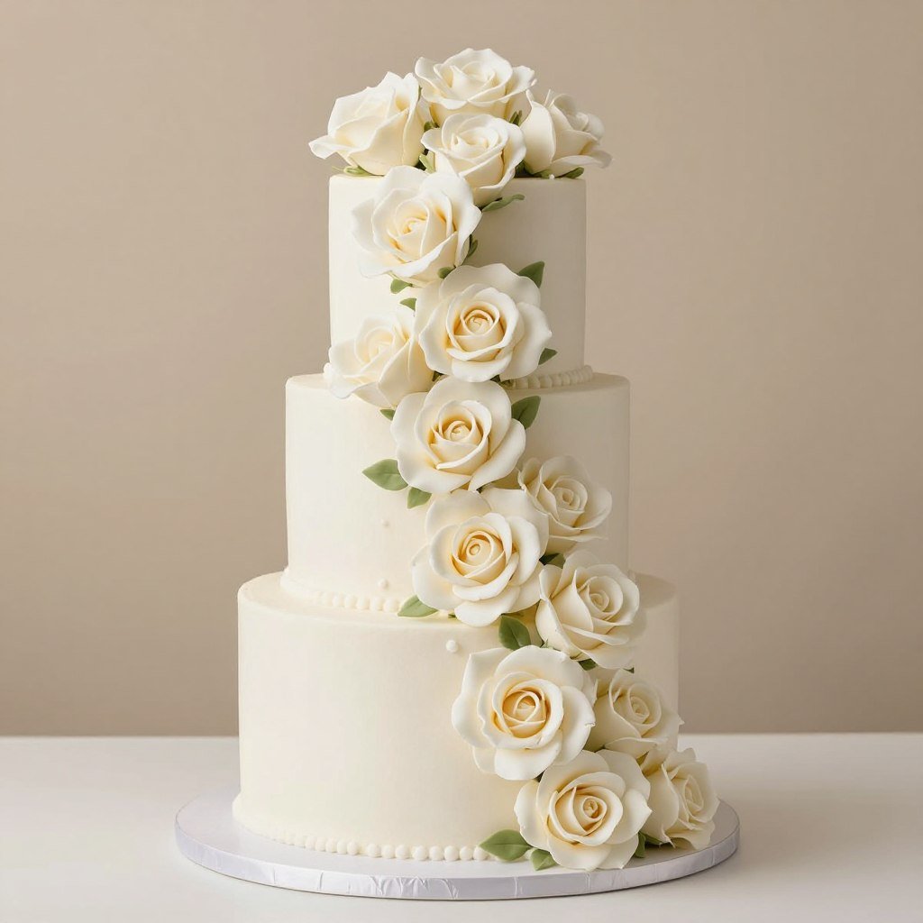 white cake with cascading sugar roses birthday celebration white cake with cascading sugar roses birthday celebration