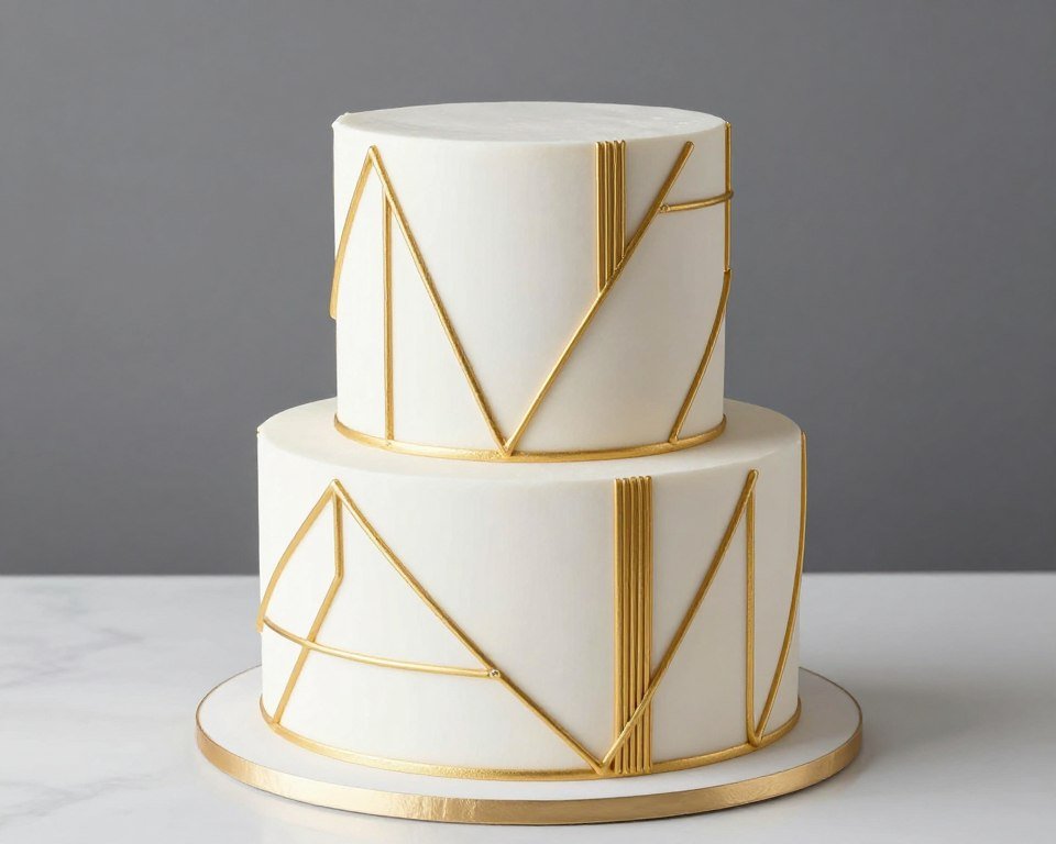 white cake with geometric gold patterns for 15th birthday white cake with geometric gold patterns for 15th birthday