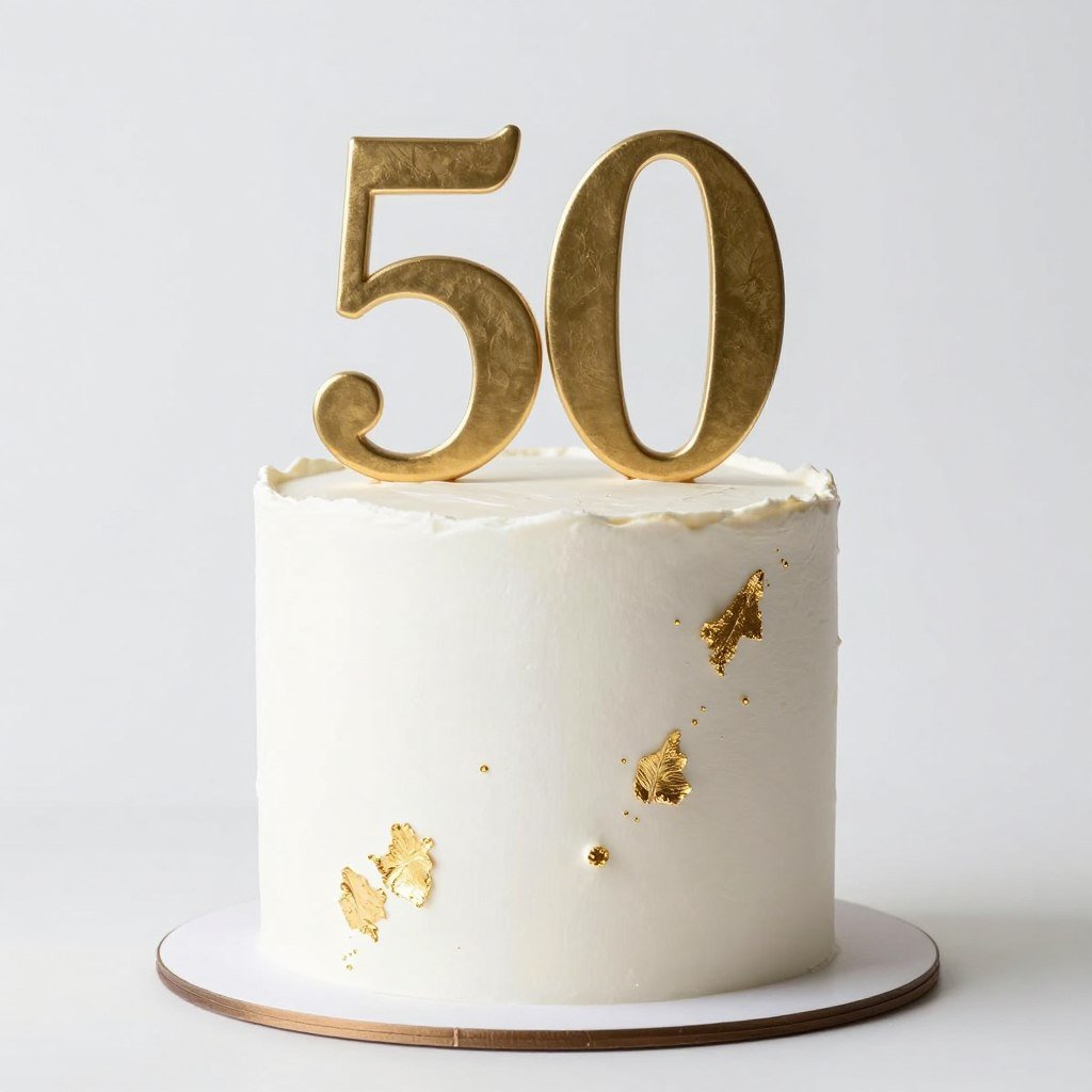 white cake with scattered gold leaf decoration