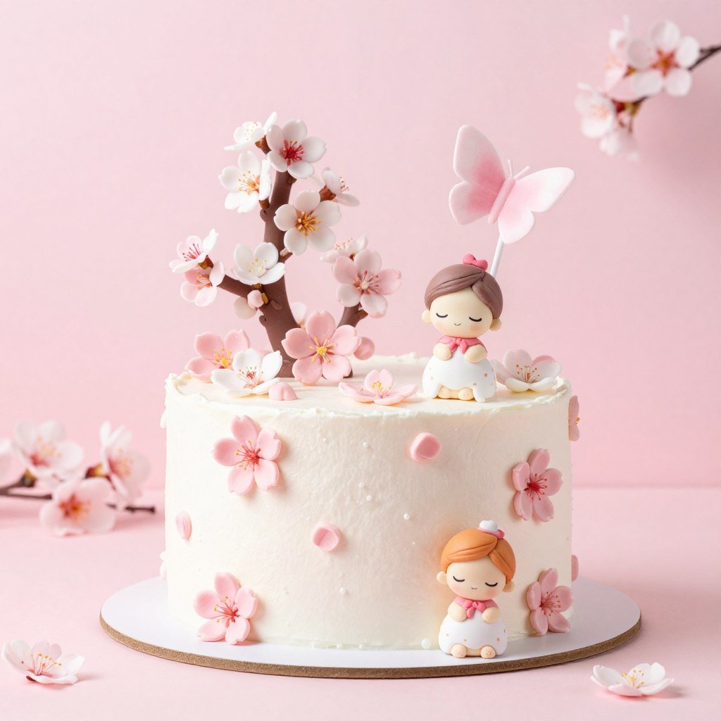 white coquette birthday cake with cherry blossom decorations for spring white coquette birthday cake with cherry blossom decorations for spring