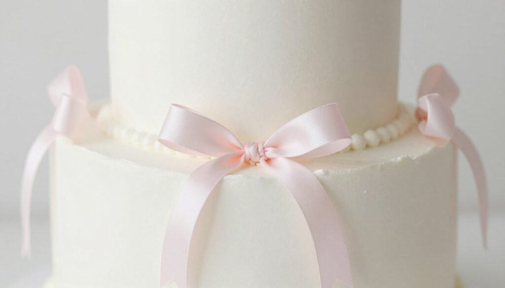 white coquette cake with soft pink ribbon accents and romantic details white coquette cake with soft pink ribbon accents and romantic details