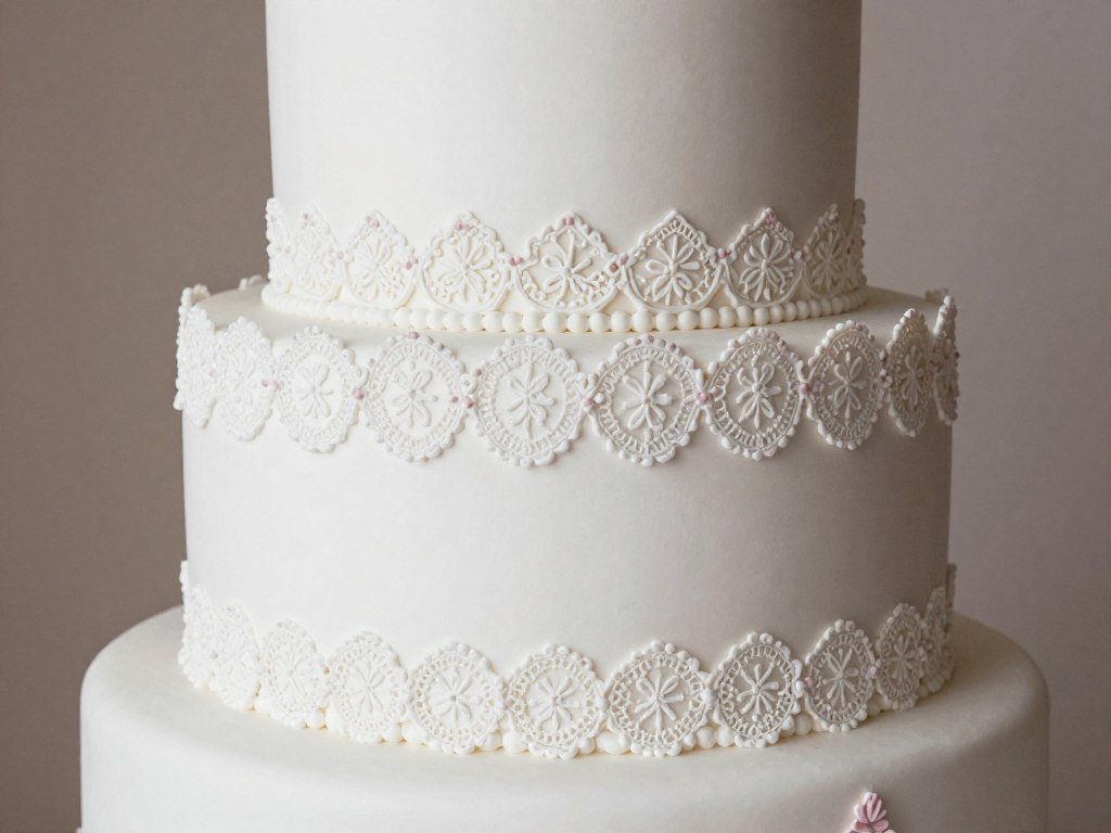 white fondant cake with delicate sugar lace trim white fondant cake with delicate sugar lace trim