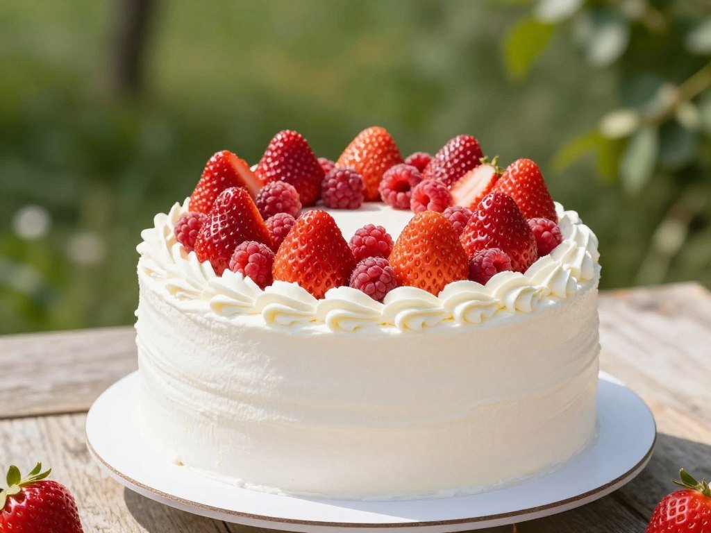 white summer birthday cake with fresh berries and coquette aesthetic white summer birthday cake with fresh berries and coquette aesthetic