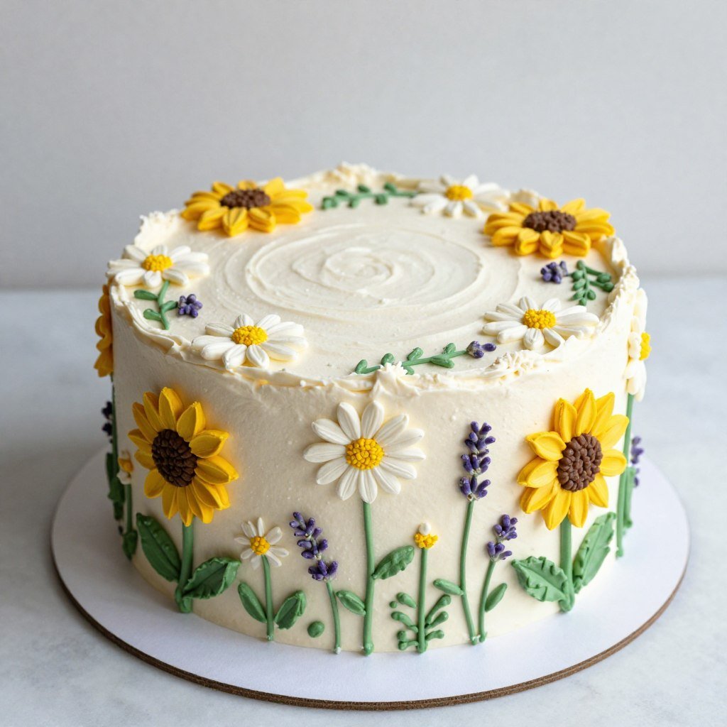 wildflower buttercream design on birthday cake