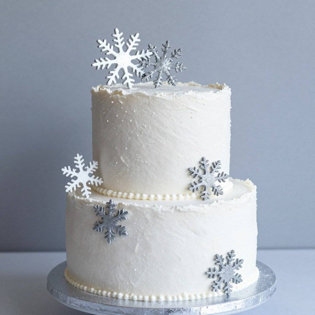 winter white birthday cake with silver snowflakes winter white birthday cake with silver snowflakes
