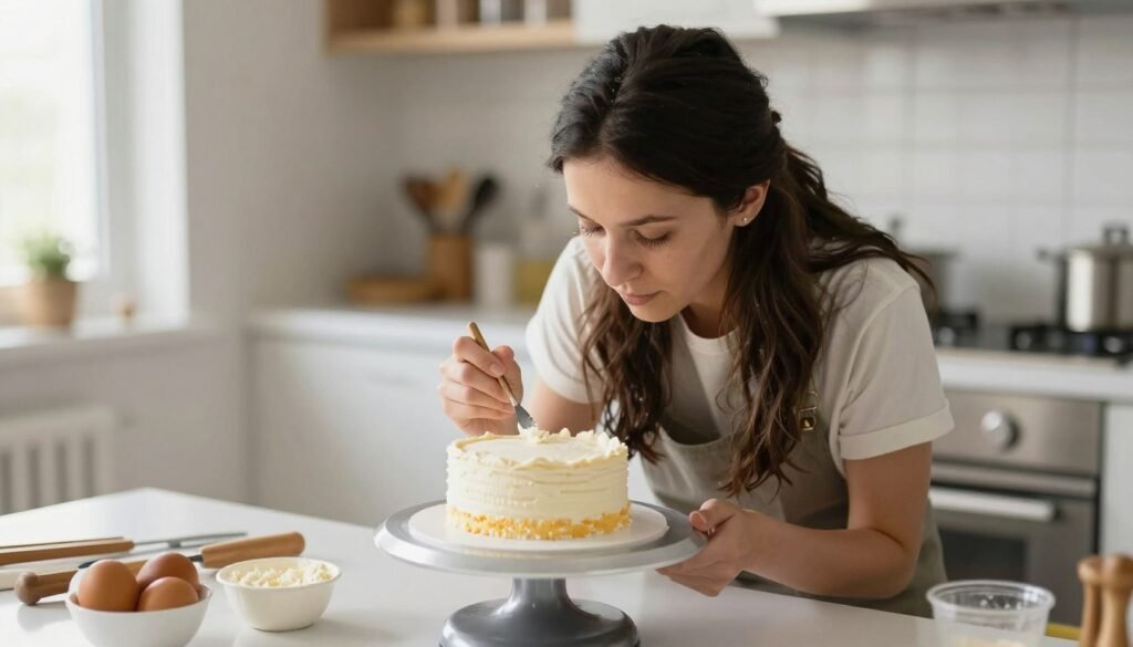 woman baking cake at home