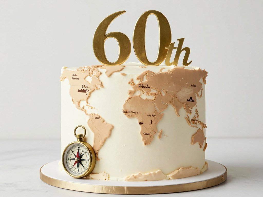 world map birthday cake celebrating decades of travel