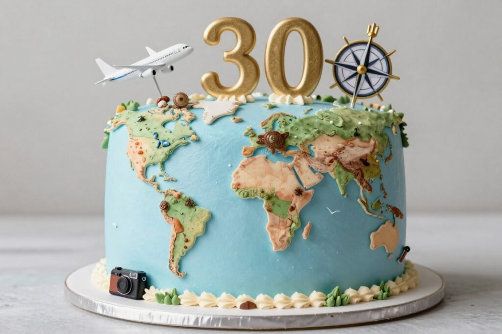 world map travel birthday cake for men