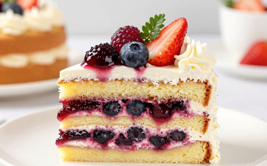 year old birthday cake showing fruit filling layers year old birthday cake showing fruit filling layers